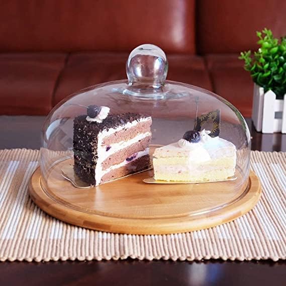 REPLEX Wooden Cake Stand with Acrylic Dome Round Cake Dessert Serving Tray Platter Round Cake Cutting Holder Cake Plate with Lid Serving Platter Tray Dessert Stand Cupcake Holder - Image 5