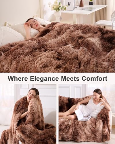 UINIU Super Soft Fluffy Faux Fur Sherpa Fleece Blankets Queen Size for Bed, Bedroom Decor Winter Big Blankets Thick Warm, Fuzzy Plush Heavy Bedding Cozy Gifts for Women Men Mom Dad, 90" x 90" - Image 5