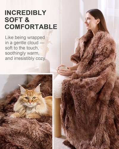 UINIU Super Soft Fluffy Faux Fur Sherpa Fleece Blankets Queen Size for Bed, Bedroom Decor Winter Big Blankets Thick Warm, Fuzzy Plush Heavy Bedding Cozy Gifts for Women Men Mom Dad, 90" x 90" - Image 4