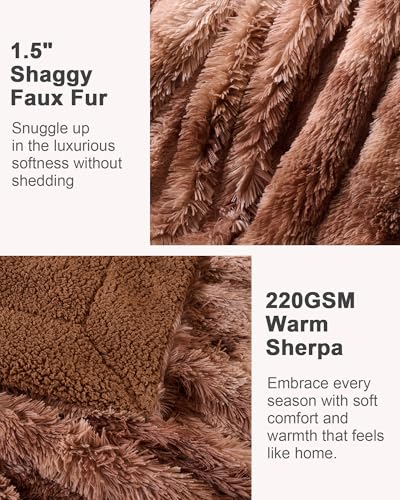 UINIU Super Soft Fluffy Faux Fur Sherpa Fleece Blankets Queen Size for Bed, Bedroom Decor Winter Big Blankets Thick Warm, Fuzzy Plush Heavy Bedding Cozy Gifts for Women Men Mom Dad, 90" x 90" - Image 3