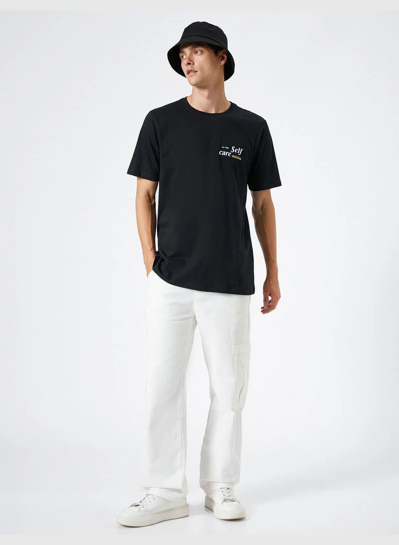 KOTON Slogan Printed Crew Neck Short Sleeve Cotton T-Shirt