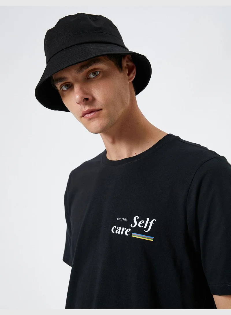 KOTON Slogan Printed Crew Neck Short Sleeve Cotton T-Shirt