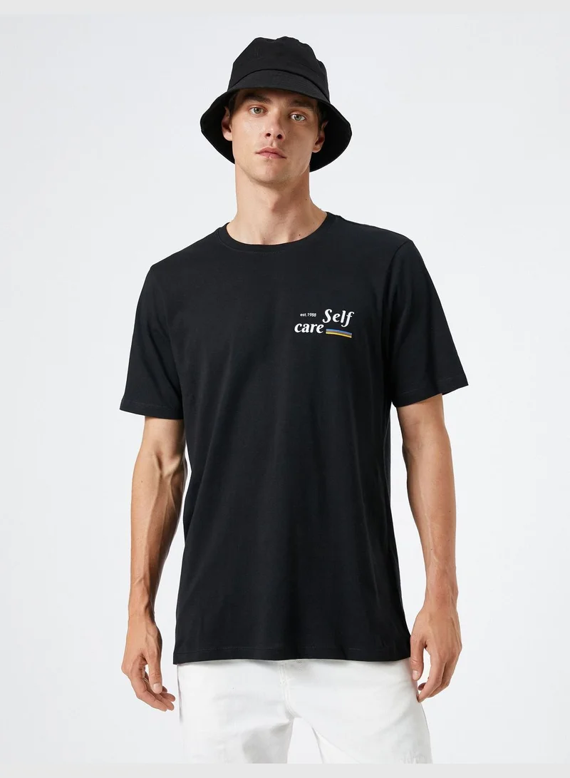 KOTON Slogan Printed Crew Neck Short Sleeve Cotton T-Shirt