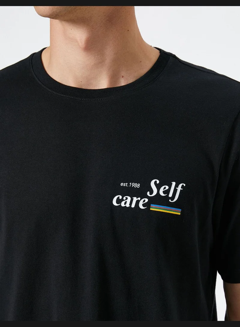 KOTON Slogan Printed Crew Neck Short Sleeve Cotton T-Shirt