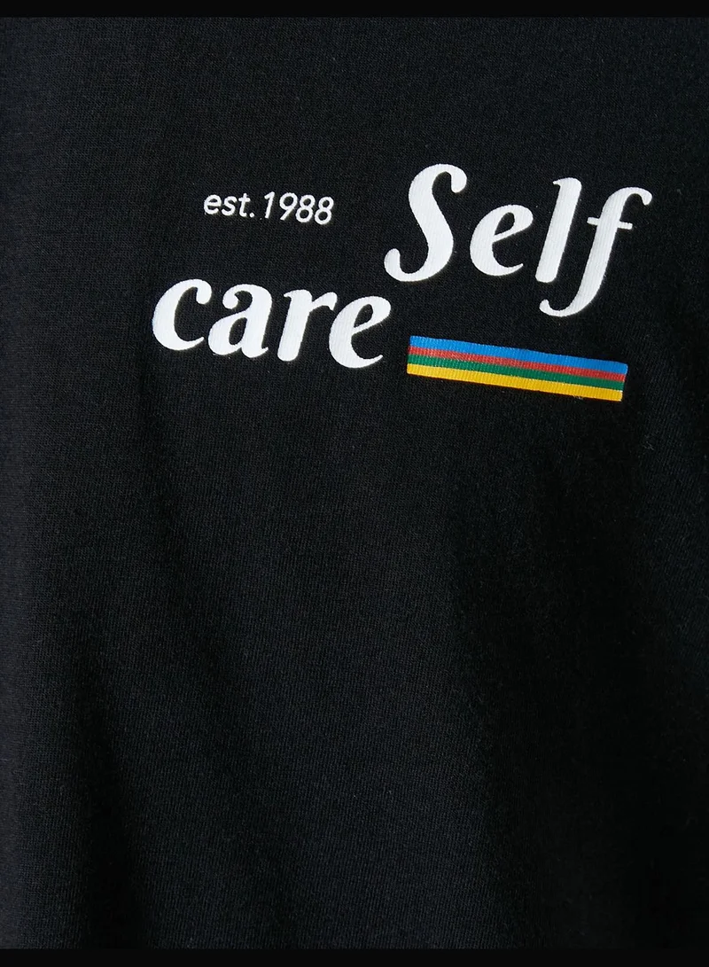 KOTON Slogan Printed Crew Neck Short Sleeve Cotton T-Shirt