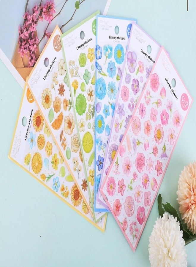 PROBABE Colorful Plastic Flower Stickers Set for Kids, 6 Sheets of Floral Decorative Waterproof Stickers for Journaling, Scrapbooking, Planners, Crafts & DIY Projects - Image 1