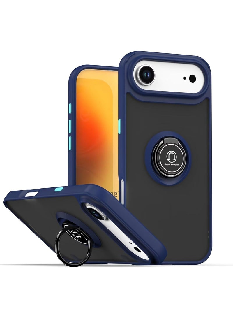 Case for IPhone 17 Air Case Cover Metal Ring Holder Grip Kickstand Car Magnetic Mount Shockproof Matte Hard Back Bumper Case for IPhone Air 2025 Blue