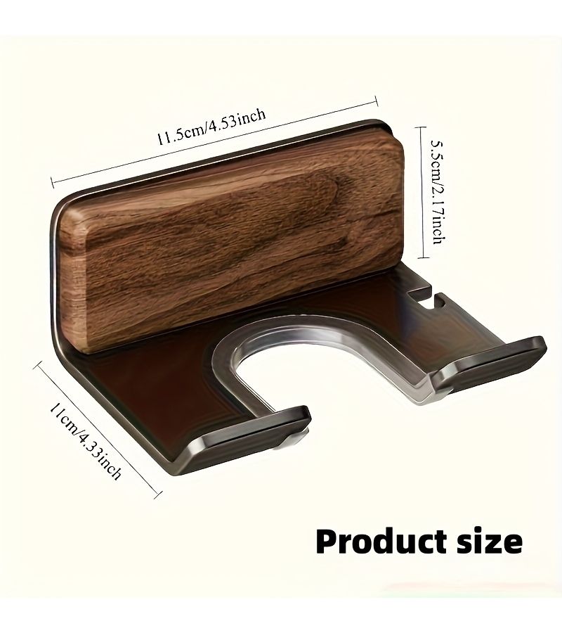 1pc Luxury Walnut Wood And Aluminum Wall Mounted Hair Dryer Holder No Drill Bathroom Storage Rack With Sleek Modern Design Organizer For Blow Dryers And Accessories Minimalist Style - Image 3
