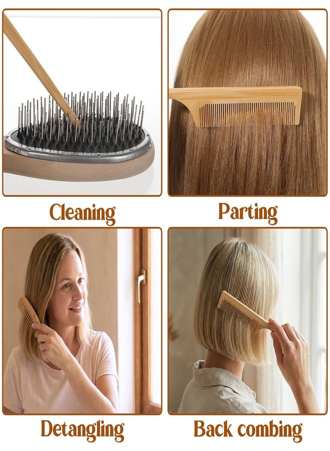 WJIAAA 4Pcs Natural Bamboo Comb Set for Women, 4 Kinds Wooden Comb Anti-Static Wide Tooth Combs for Curls Wavy Hair, Rat Tail Combs Bamboo Hair Brush for Men Beard - Image 2