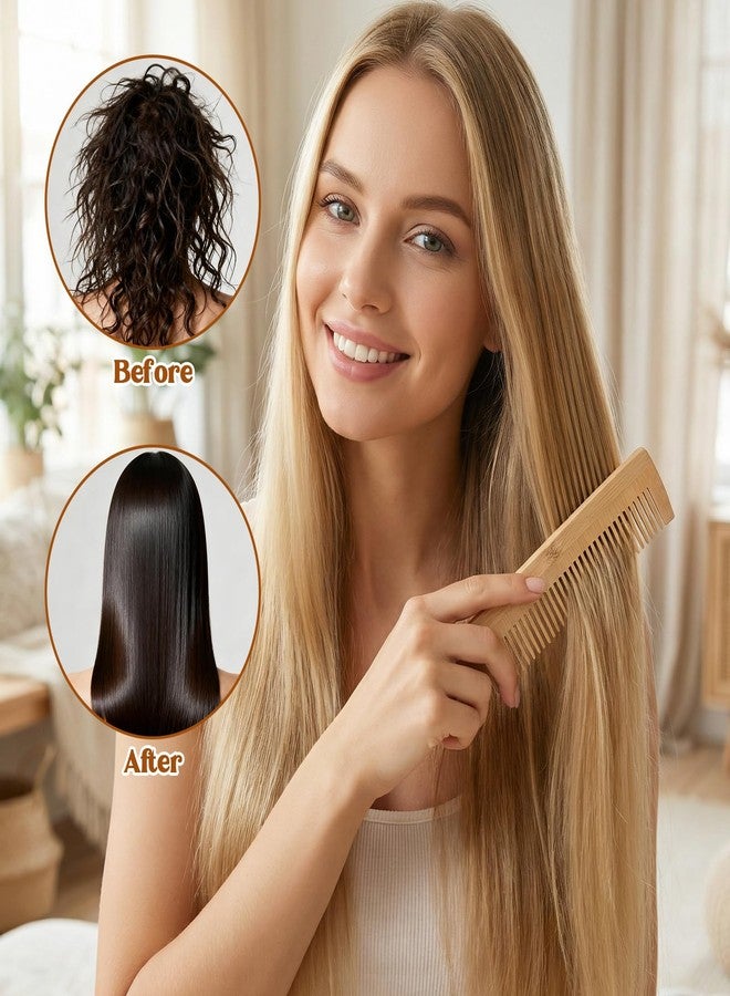 WJIAAA 4Pcs Natural Bamboo Comb Set for Women, 4 Kinds Wooden Comb Anti-Static Wide Tooth Combs for Curls Wavy Hair, Rat Tail Combs Bamboo Hair Brush for Men Beard - Image 3