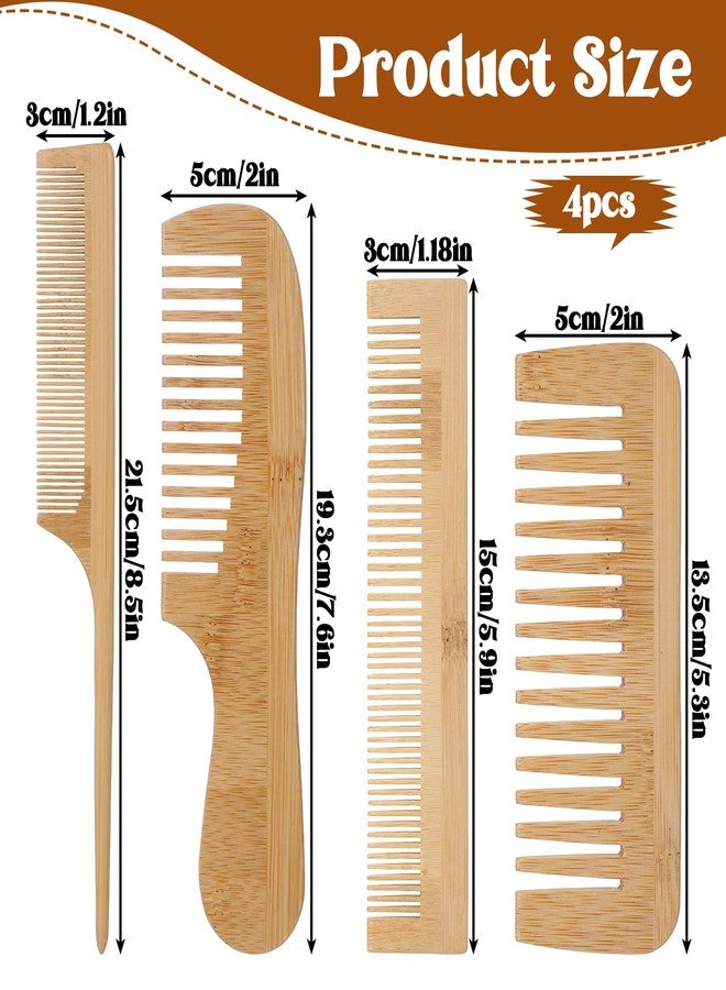 WJIAAA 4Pcs Natural Bamboo Comb Set for Women, 4 Kinds Wooden Comb Anti-Static Wide Tooth Combs for Curls Wavy Hair, Rat Tail Combs Bamboo Hair Brush for Men Beard - Image 5