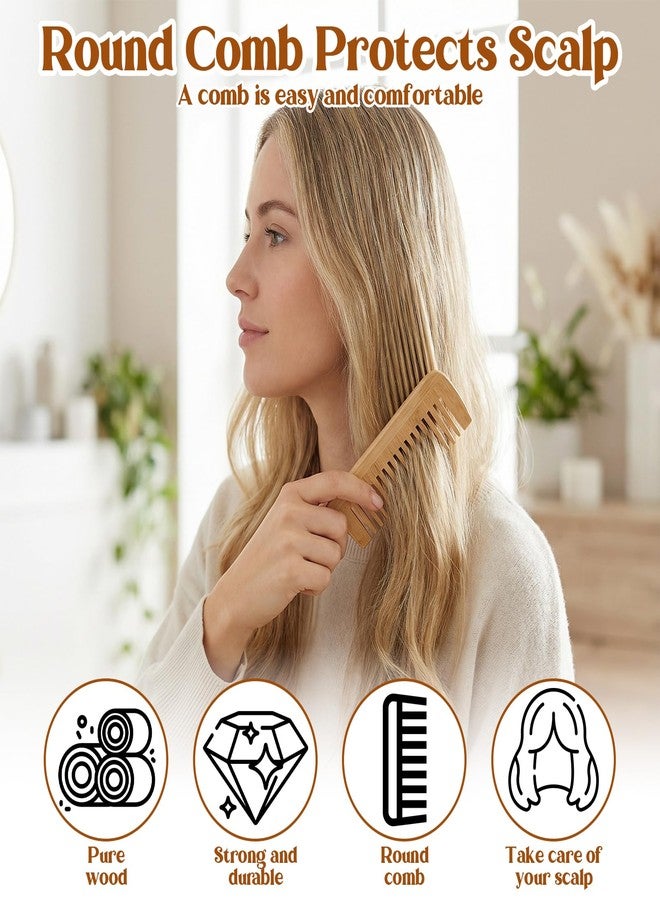 WJIAAA 4Pcs Natural Bamboo Comb Set for Women, 4 Kinds Wooden Comb Anti-Static Wide Tooth Combs for Curls Wavy Hair, Rat Tail Combs Bamboo Hair Brush for Men Beard - Image 4