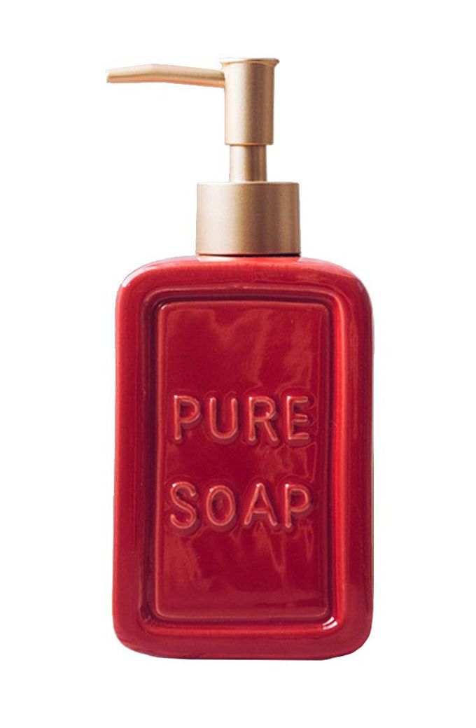 RED CERAMICS RETRO SOAP DISPENSER SOAP BOTTLE LOTION BOTTLE WITH PUMP