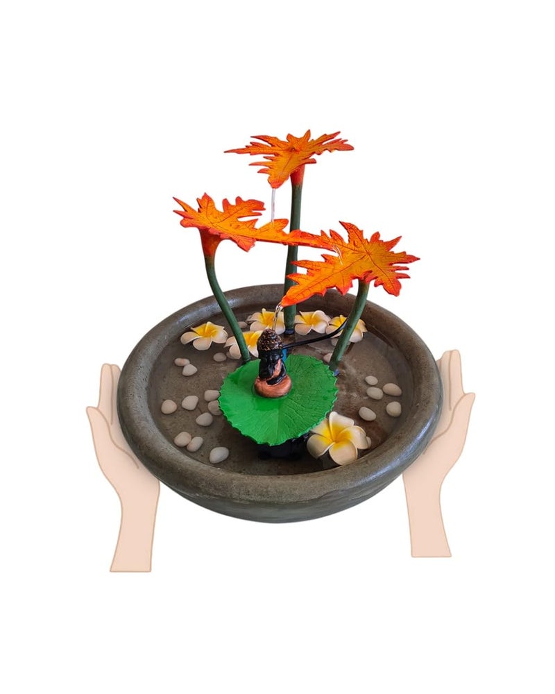 Greymode Elai TableTop Indoor Outdoor Fountain with Cute Buddha Perfect for Home Office Increase Abundant Money Flow Vastu Remedy Pale Yellow Leaf with Free Motor 32 cm 38 cm  - Image 4
