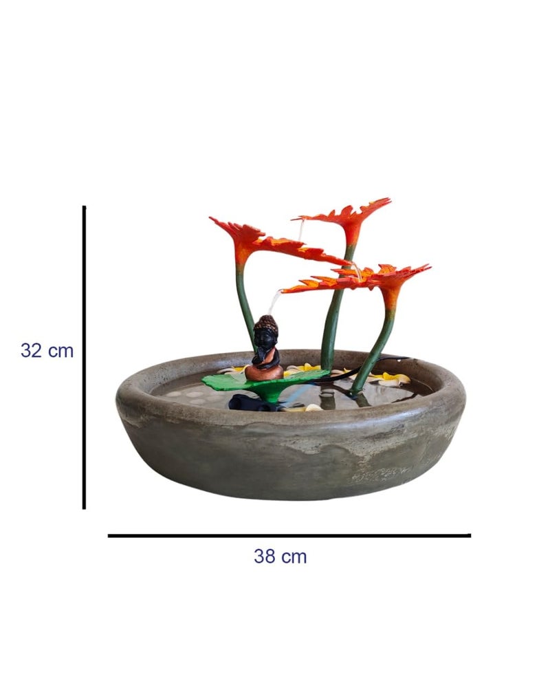 Greymode Elai TableTop Indoor Outdoor Fountain with Cute Buddha Perfect for Home Office Increase Abundant Money Flow Vastu Remedy Pale Yellow Leaf with Free Motor 32 cm 38 cm  - Image 2