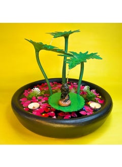 Greymode Elai TableTop Indoor Outdoor Fountain with Cute Buddha Perfect for Home Office Increase Abundant Money Flow Vastu Remedy Pale Yellow Leaf with Free Motor 32 cm 38 cm  - Image 1