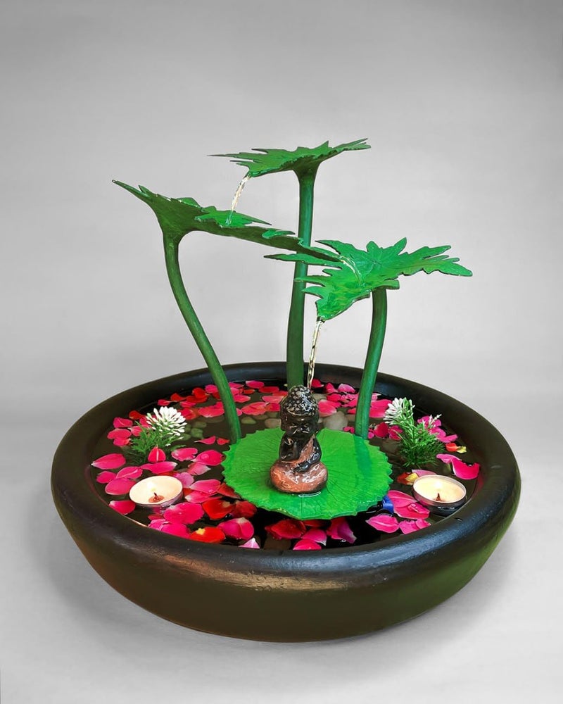 Greymode Elai TableTop Indoor Outdoor Fountain with Cute Buddha Perfect for Home Office Increase Abundant Money Flow Vastu Remedy Pale Yellow Leaf with Free Motor 32 cm 38 cm  - Image 5