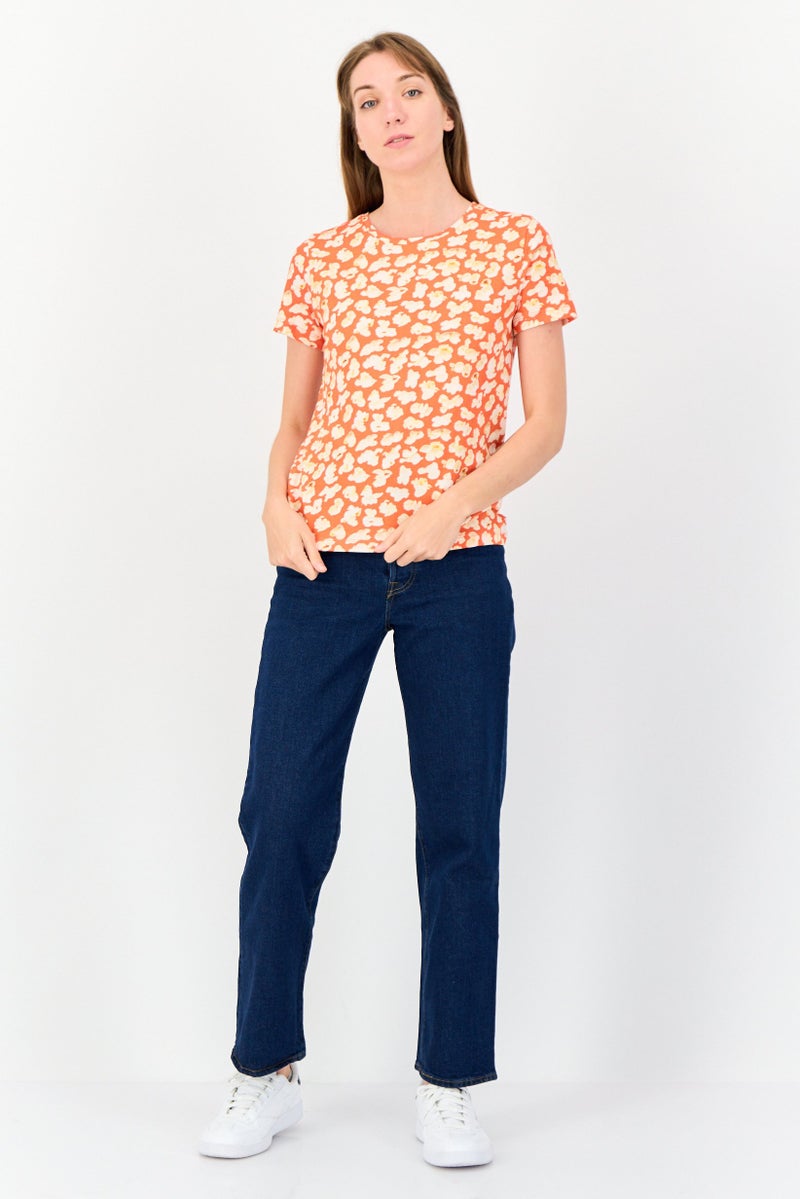 ONLY Women Round Neck Short Sleeves Floral Print T-Shirt, Multicolor - Image 3