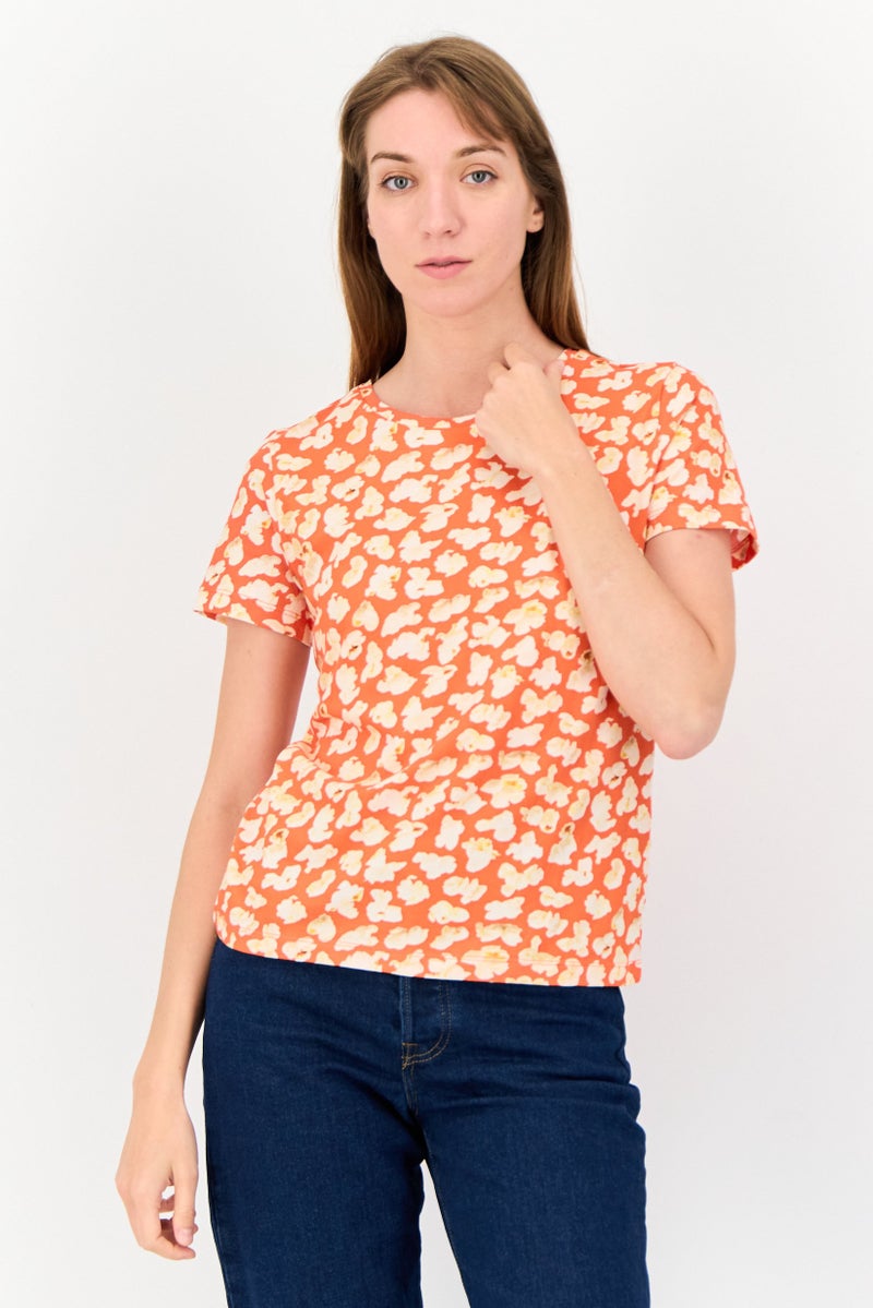 ONLY Women Round Neck Short Sleeves Floral Print T-Shirt, Multicolor - Image 1