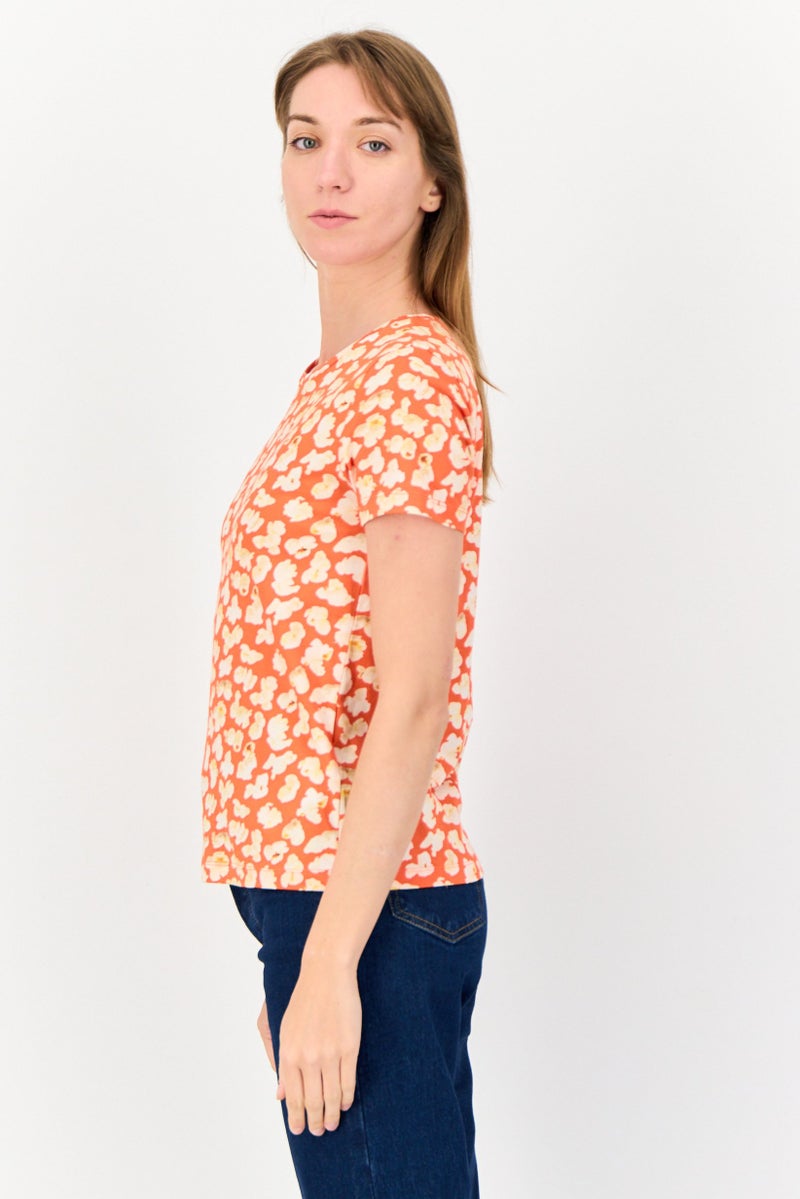 ONLY Women Round Neck Short Sleeves Floral Print T-Shirt, Multicolor - Image 2