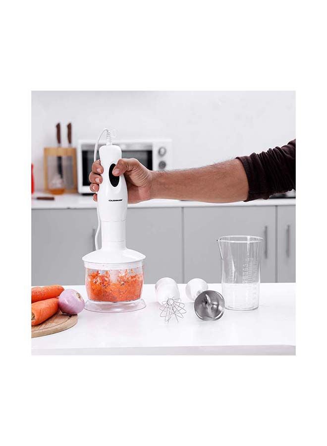 Olsenmark 4 in 1 Hand Blender with Copper Motor, Anti-Splatter and Stainless Steel Blade &  2 Speed Setting OMHB2353 White/Silver/Black - Image 4