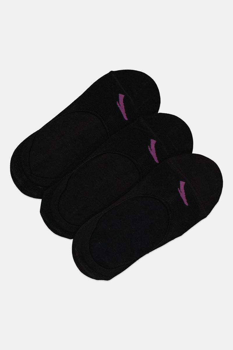 ANTA Kids Girl 3 Pairs Brand Logo No Show Socks, Black - Image 1