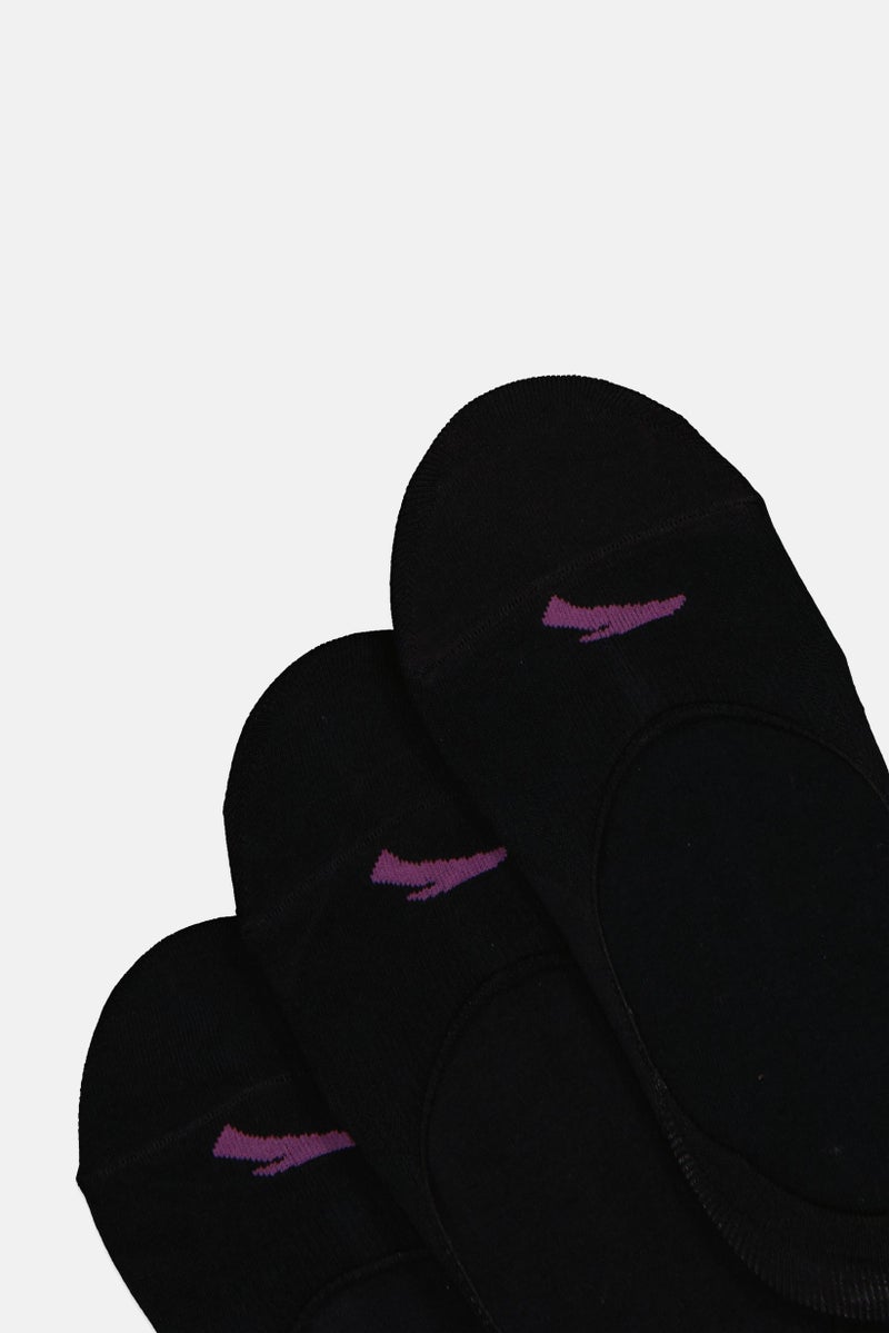 ANTA Kids Girl 3 Pairs Brand Logo No Show Socks, Black - Image 3