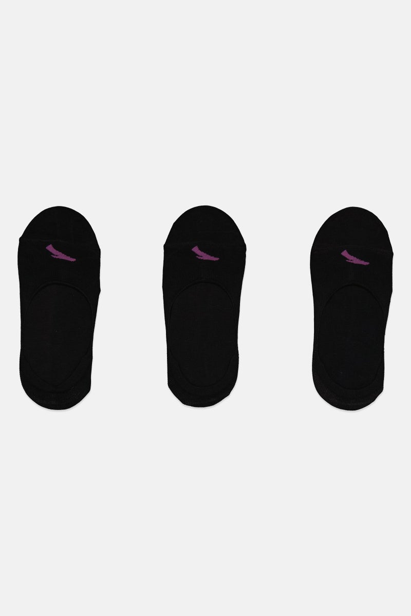 ANTA Kids Girl 3 Pairs Brand Logo No Show Socks, Black - Image 4