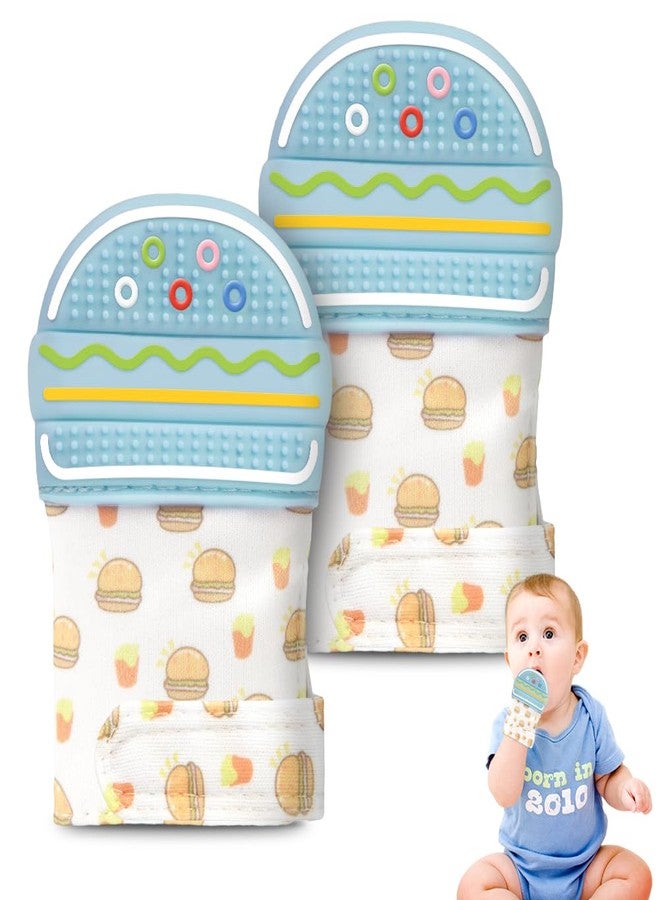hotut 2Pack Silicone Teething Mitt, Hamburger Baby Teething Toy for 0-6 6-12 Months, Food Grade Silicone Infant Teething Mitten, BPA-Free Baby Chew Toys for Pain Relief, Sucking Needs - Image 1