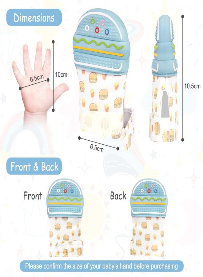 hotut 2Pack Silicone Teething Mitt, Hamburger Baby Teething Toy for 0-6 6-12 Months, Food Grade Silicone Infant Teething Mitten, BPA-Free Baby Chew Toys for Pain Relief, Sucking Needs - Image 2
