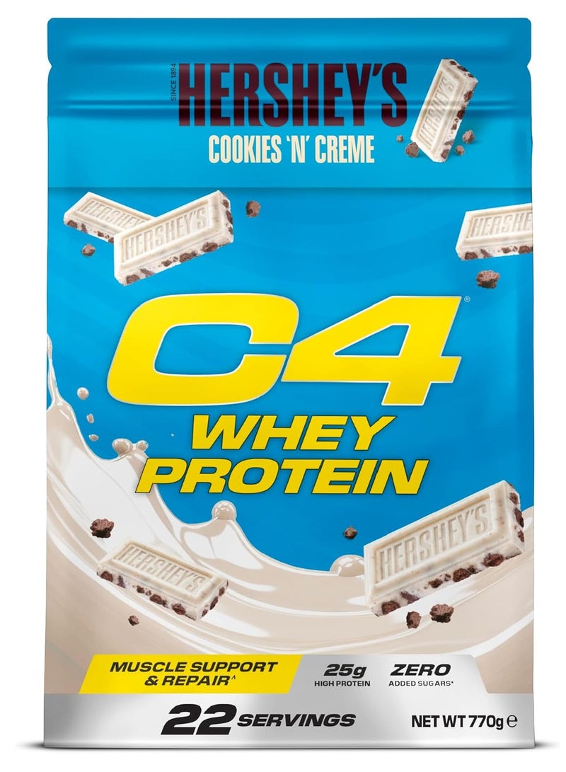 CELLUCOR C4 Whey Protein Powder Hershey's Cookies 'N' Creme 770g | 25g Protein Per Serving | 22 Servings | Zero Added Sugar | Fast Mixing Whey Protein for Muscle Growth & Recovery - Image 1