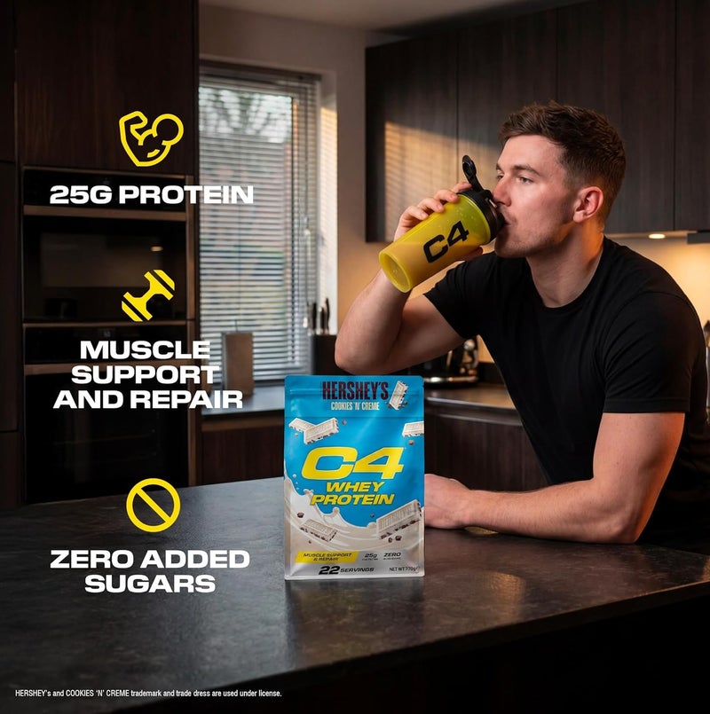 CELLUCOR C4 Whey Protein Powder Hershey's Cookies 'N' Creme 770g | 25g Protein Per Serving | 22 Servings | Zero Added Sugar | Fast Mixing Whey Protein for Muscle Growth & Recovery - Image 2