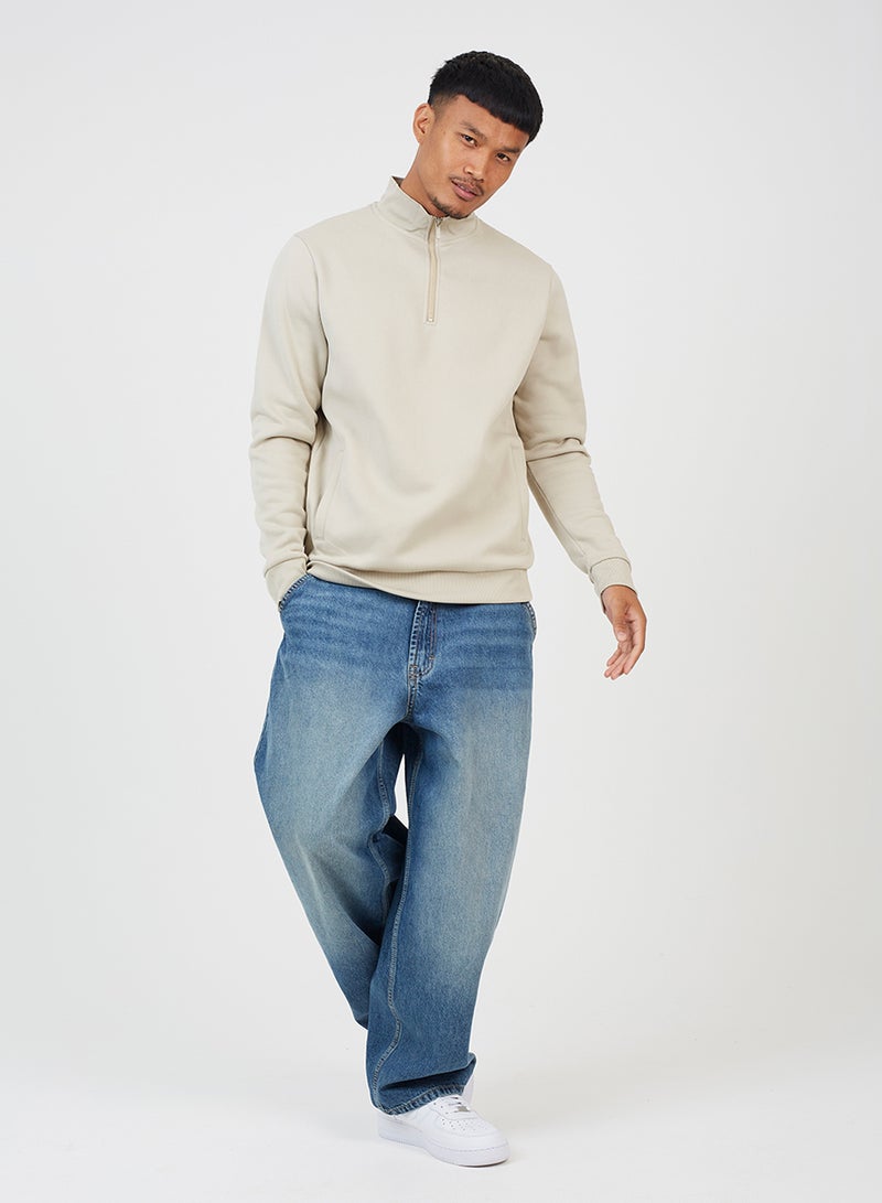 BRAVE SOUL Funnel Neck Quarter Zip Sweatshirt - Image 1