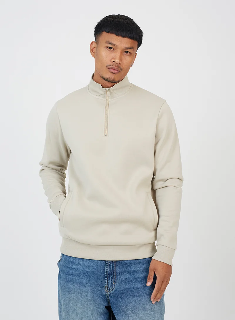 BRAVE SOUL Funnel Neck Quarter Zip Sweatshirt