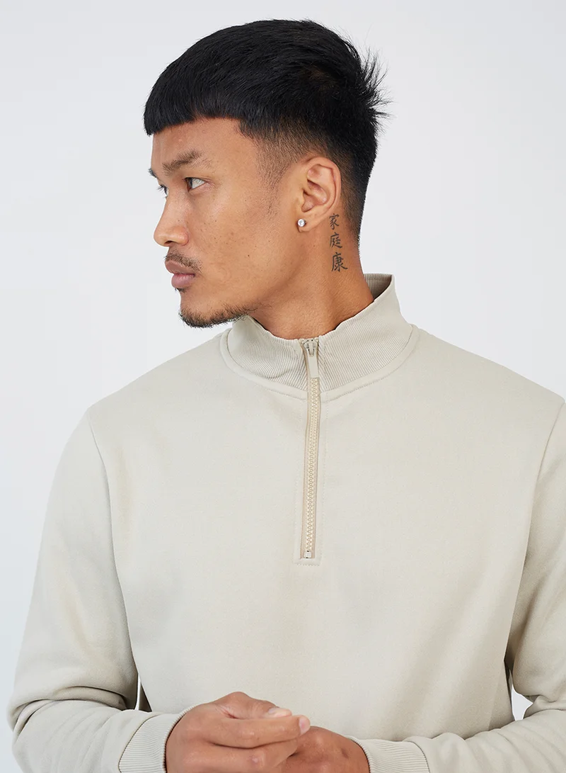 BRAVE SOUL Funnel Neck Quarter Zip Sweatshirt