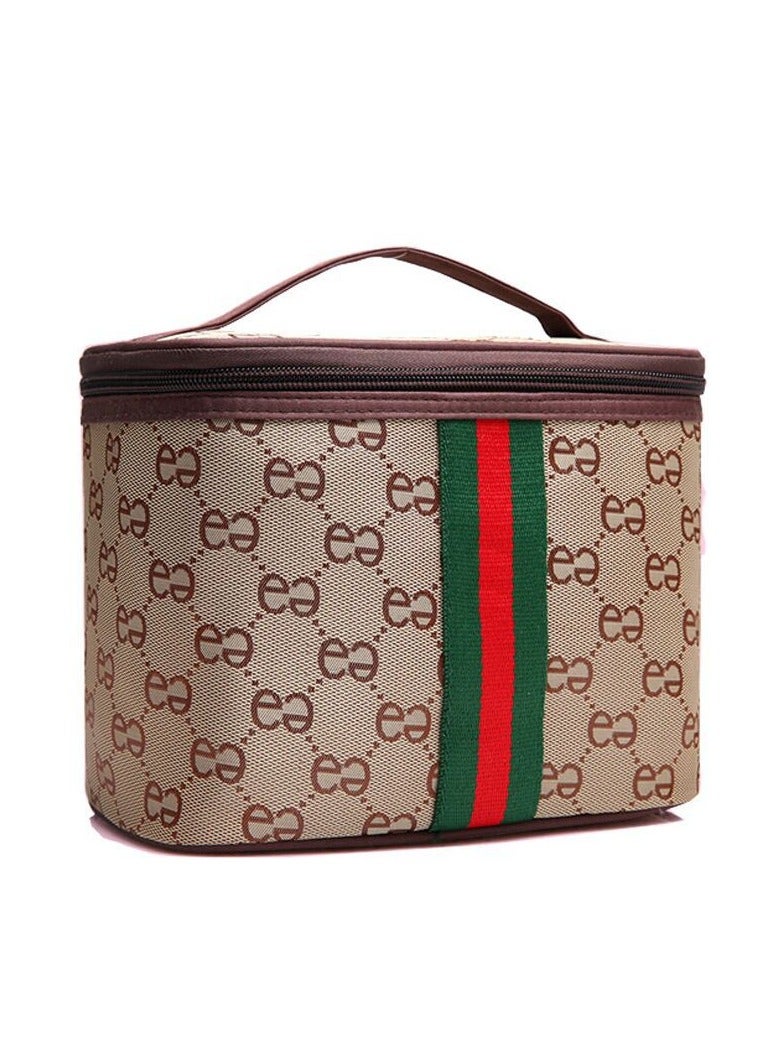 Portable Makeup Organizer Bag Brown/Red/Green - Image 1