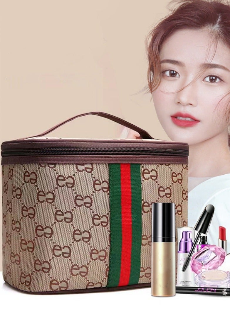 Portable Makeup Organizer Bag Brown/Red/Green - Image 2