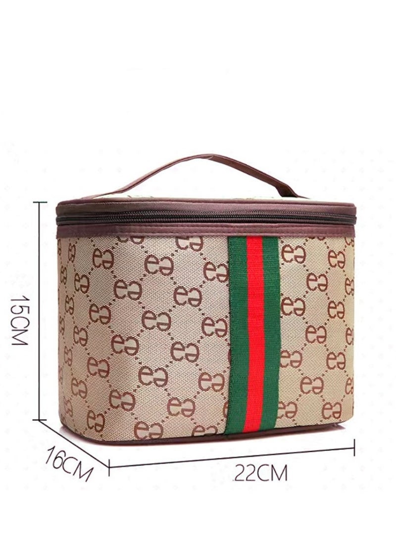 Portable Makeup Organizer Bag Brown/Red/Green - Image 3