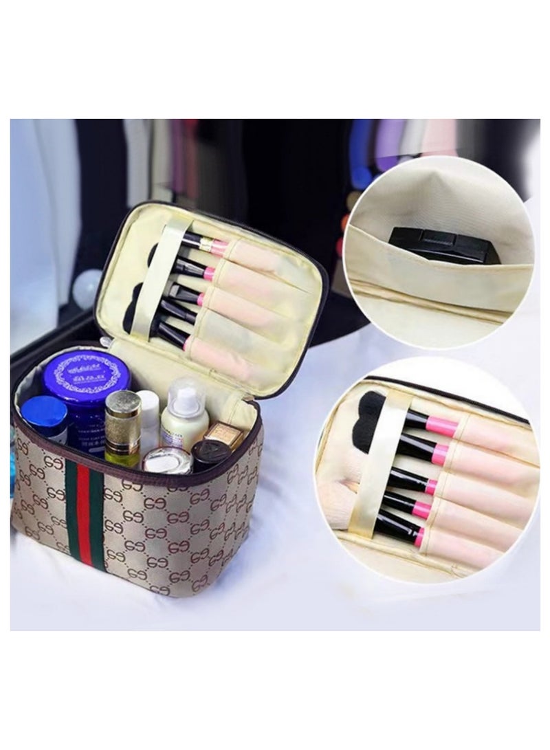 Portable Makeup Organizer Bag Brown/Red/Green - Image 4