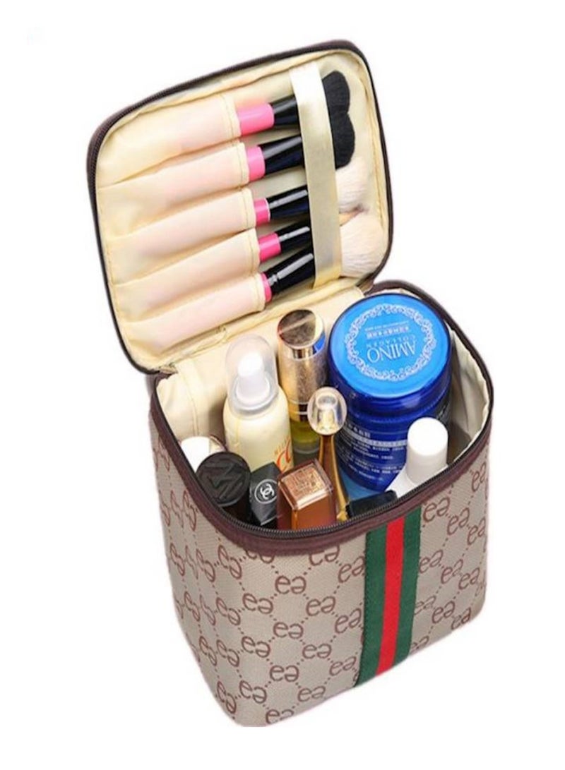 Portable Makeup Organizer Bag Brown/Red/Green - Image 5