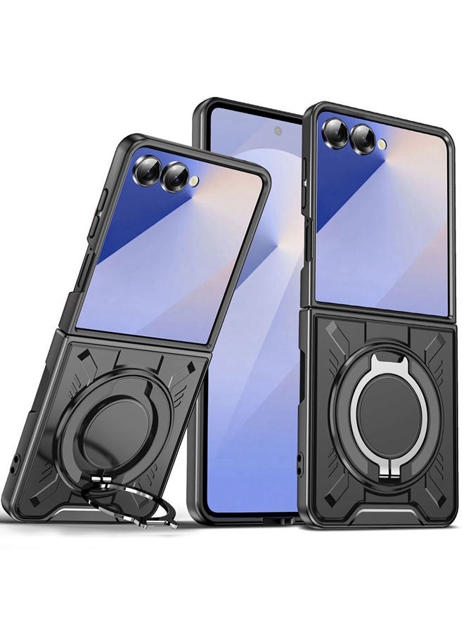 Case for Samsung Z Filp 7, Circular Phone Holder，Raised Camera Lens Protection，Hard Military Grade Cover，Premium Fashion Shockproof Samsung Z Filp 7 Case，Black - Image 1