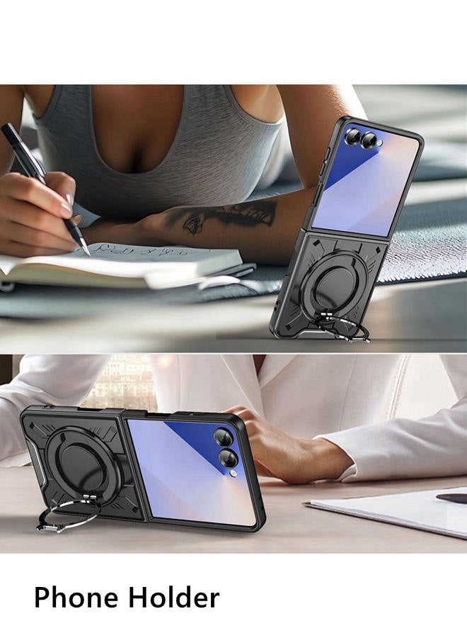 Case for Samsung Z Filp 7, Circular Phone Holder，Raised Camera Lens Protection，Hard Military Grade Cover，Premium Fashion Shockproof Samsung Z Filp 7 Case，Black - Image 4