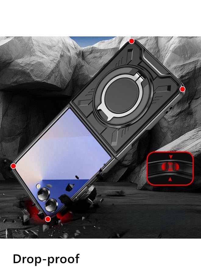 Case for Samsung Z Filp 7, Circular Phone Holder，Raised Camera Lens Protection，Hard Military Grade Cover，Premium Fashion Shockproof Samsung Z Filp 7 Case，Black - Image 2