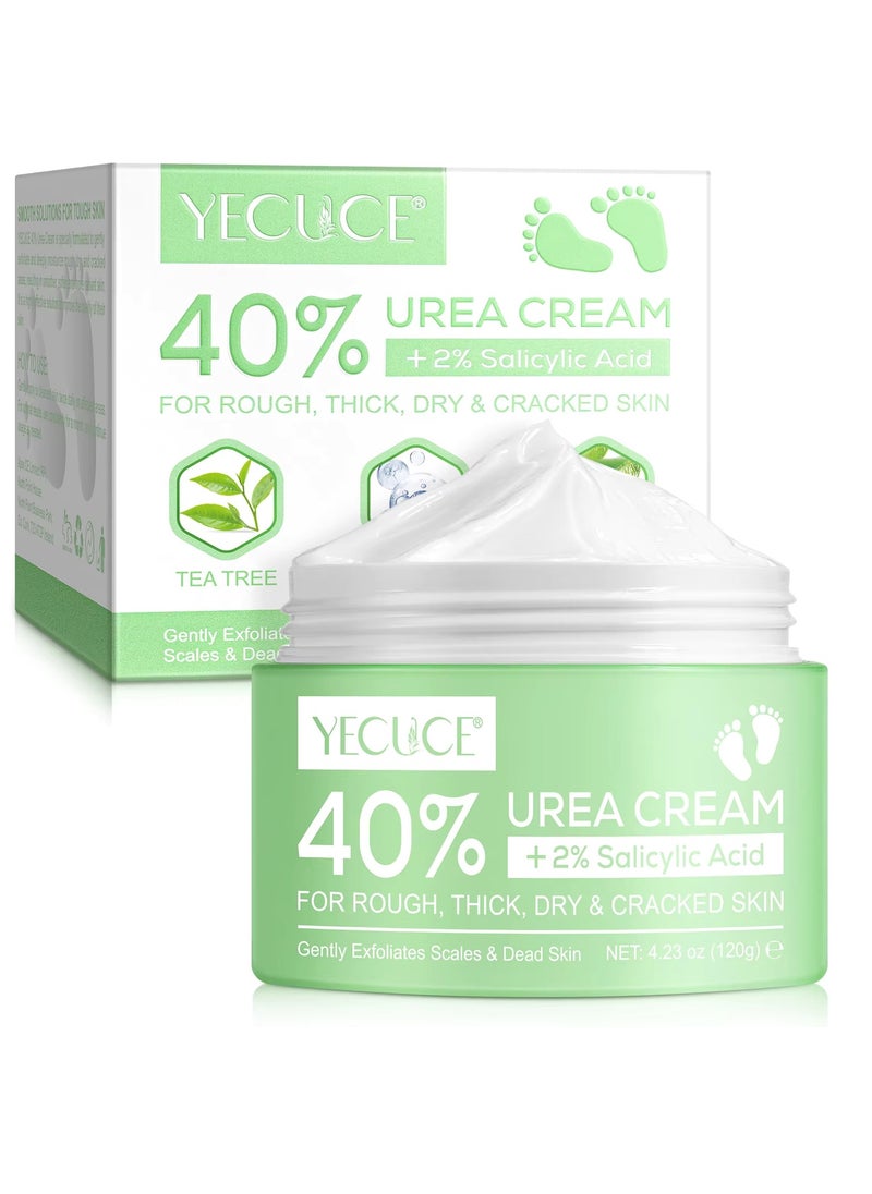 Yecuce 40% Urea Cream for Cracked Feet & Hands with 2% Salicylic Acid 120g Urea Cream for Dry Skin Moisturizer Cream Callus Remover Foot & Hand Cream Care Lotion Nourishes Repairs & Soften Skin  - Image 1