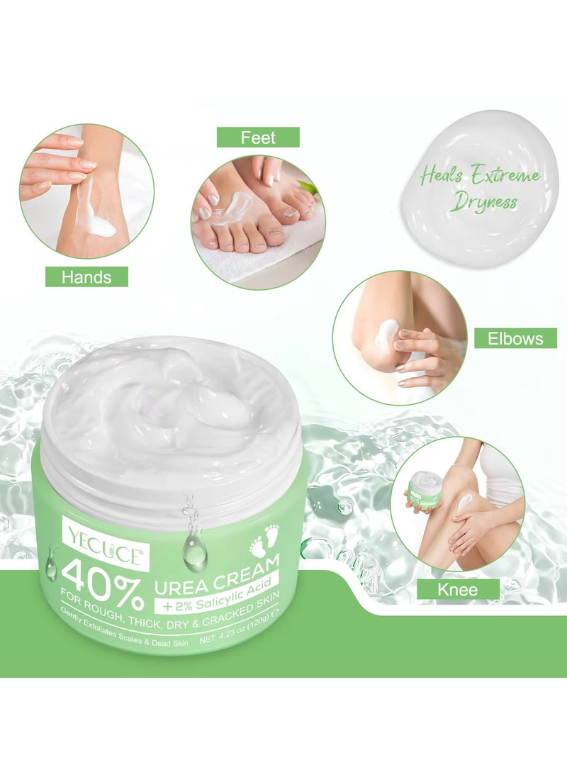 Yecuce 40% Urea Cream for Cracked Feet & Hands with 2% Salicylic Acid 120g Urea Cream for Dry Skin Moisturizer Cream Callus Remover Foot & Hand Cream Care Lotion Nourishes Repairs & Soften Skin  - Image 4