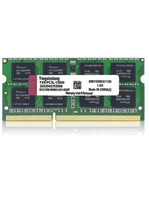 DDR3 Kit - DDR3L 8GB Laptop RAM 1600MHz PC3 - 35V-12800 Unbuffered 1.35V - 1.5 CL11 Dual Rated 204 Pin CL11 Notebook Computer Memory Upgrade Module Green