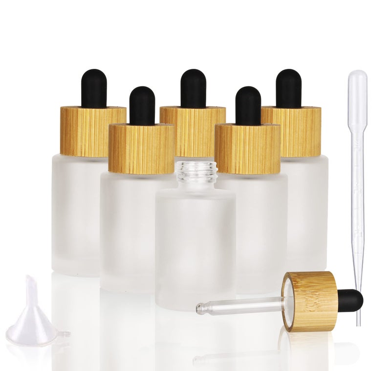 COSIDEA 6 PCS empty 30ml 1oz Frosted glass bottles with wood bamboo dropper lids for serum and essential oil DIY cosmetics oils containers travel perfume droppers bottle container - Image 2
