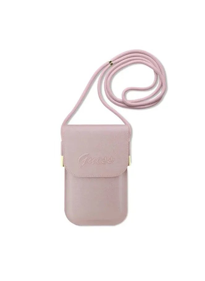 GUESS Saffiano Phone Bag Wallet with Embossed Logo / Adjustable Padded Shoulder Strap / Ecological leather / Lightweight / Easy to Carry - Pink  - Image 1