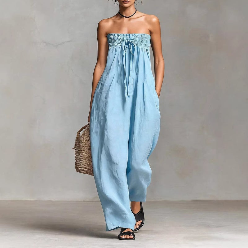 Women's Strapless Tie-Front Printed Jumpsuit - Image 4
