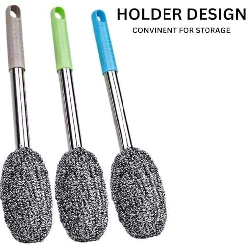 TAZLYN Bottle Cleaner Brush with Long Handle Cleaning Brush Steel Brush for Cleaning Bottle Kitchen Accessories Items for Home Steel Dish Scrubber Brush for Narrow Neck Containers Glassware Pack of 1 - Image 5